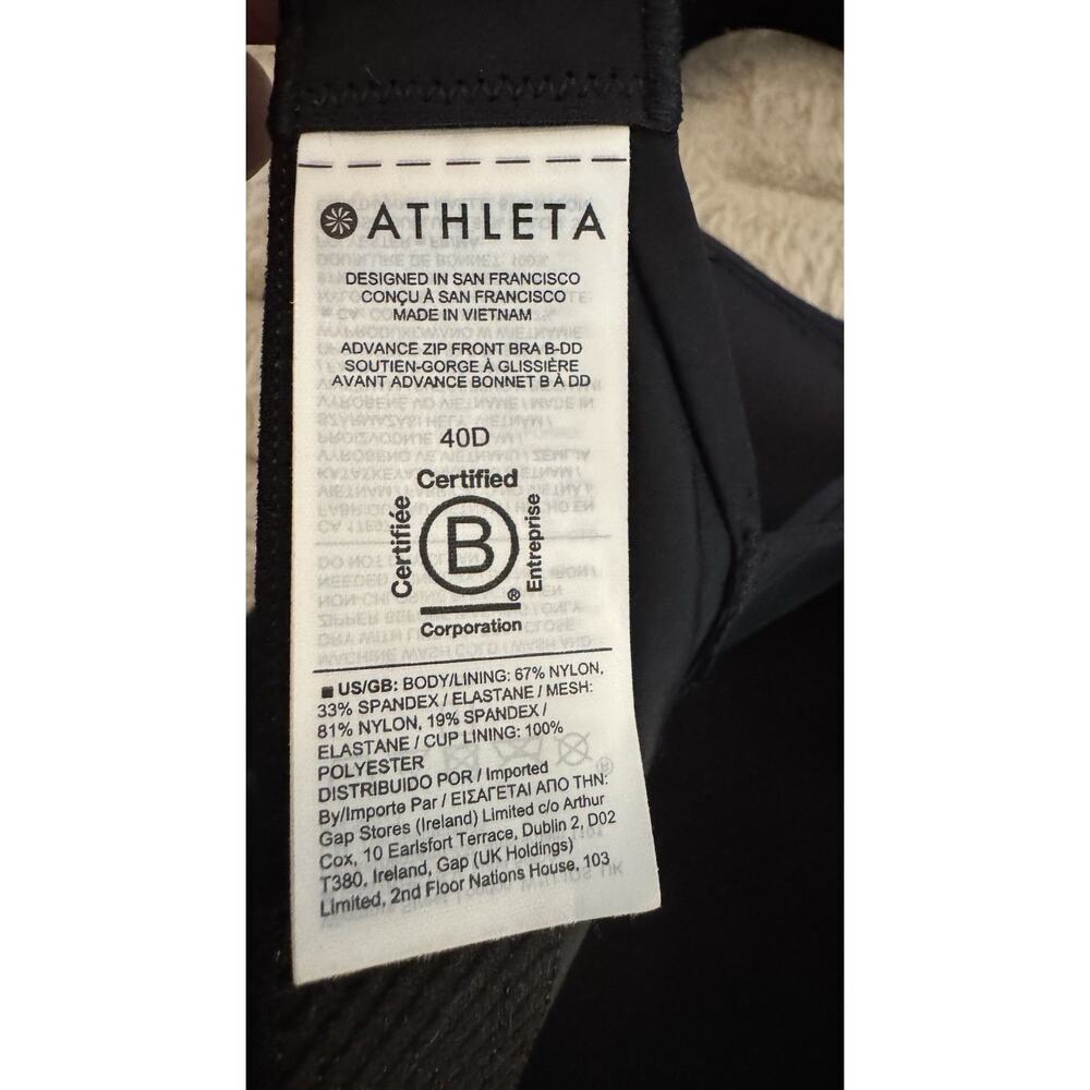 Athleta Advance Zip Front Bra Black 40D - Picture 6 of 6